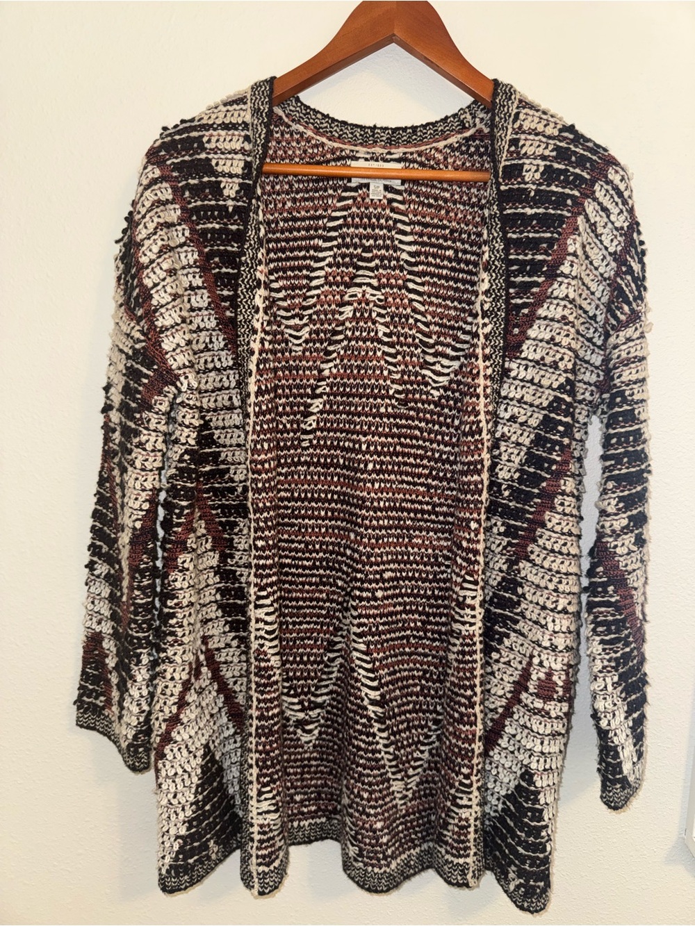 Lucky Brand Open Front Marled Knit Cardigan Geometric Aztec Boho Size Small